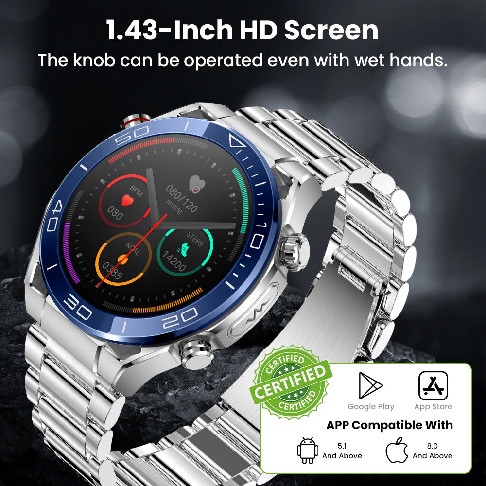 FITAOS Max 1 Heart rate Blood Glucose ECG/EKG Blood Pressure Monitoring Bluetooth Talk Smartwatch