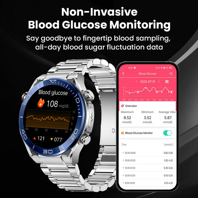FITAOS Max 1 Heart rate Blood Glucose ECG/EKG Blood Pressure Monitoring Bluetooth Talk Smartwatch