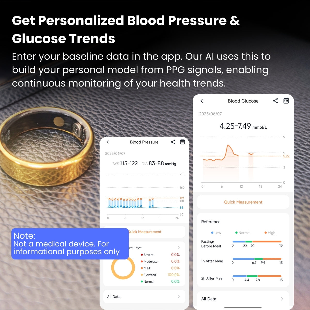 Fitaos R05 Blood Sugar Blood Pressure Blood oxygen HRV Sleep Monitoring Waterproof Smart Ring