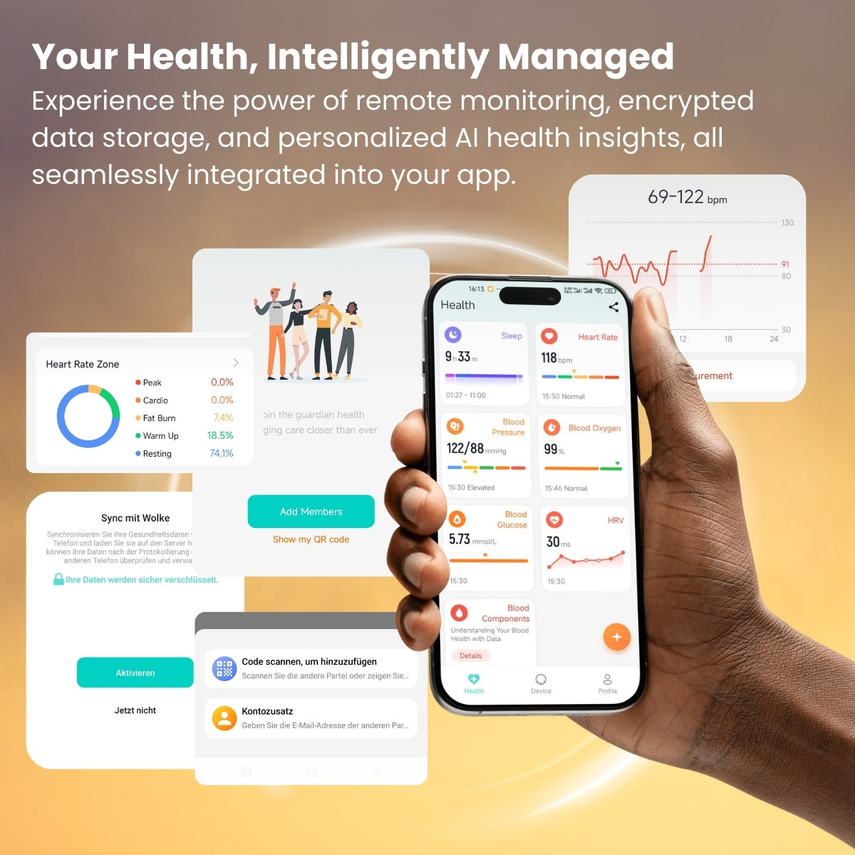 Fitaos R05 Blood Sugar Blood Pressure Blood oxygen HRV Sleep Monitoring Waterproof Smart Ring