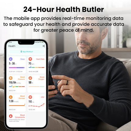 FITAOS V8 High-end Flagship Blood Glucose ECG/EKG Blood Pressure Monitoring AI Health Analysis Smart Ring