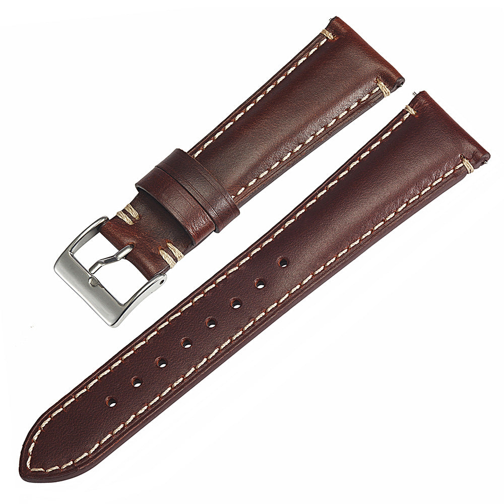 Vintage Double Stitched Calf Leather Strap 20 / 22 / 24 mm